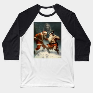 True Christmas: Jesus Christ Observes the Epic Battle Between Santa Claus and Krampus Baseball T-Shirt